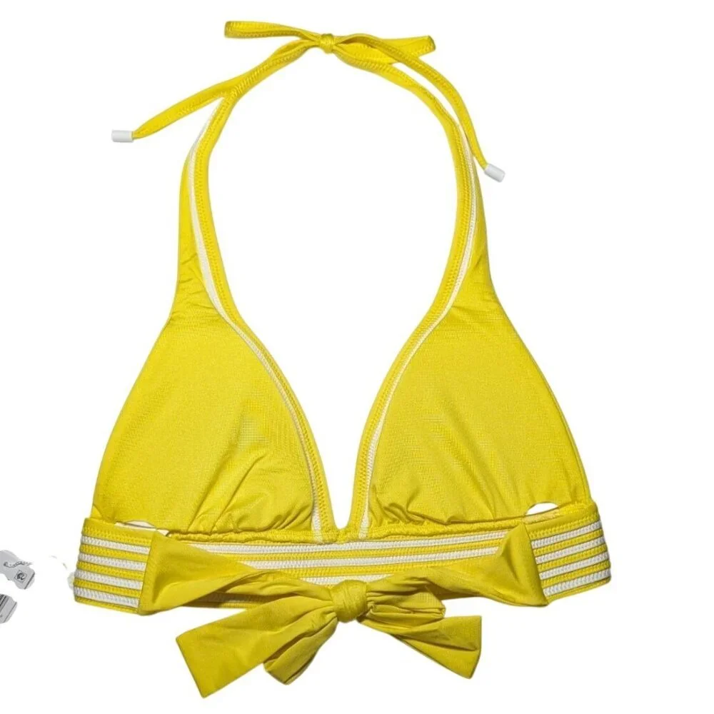Trina Turk Halter Bikini Top Monaco Pleated‎ Triangle Trapunto Beach Swim
